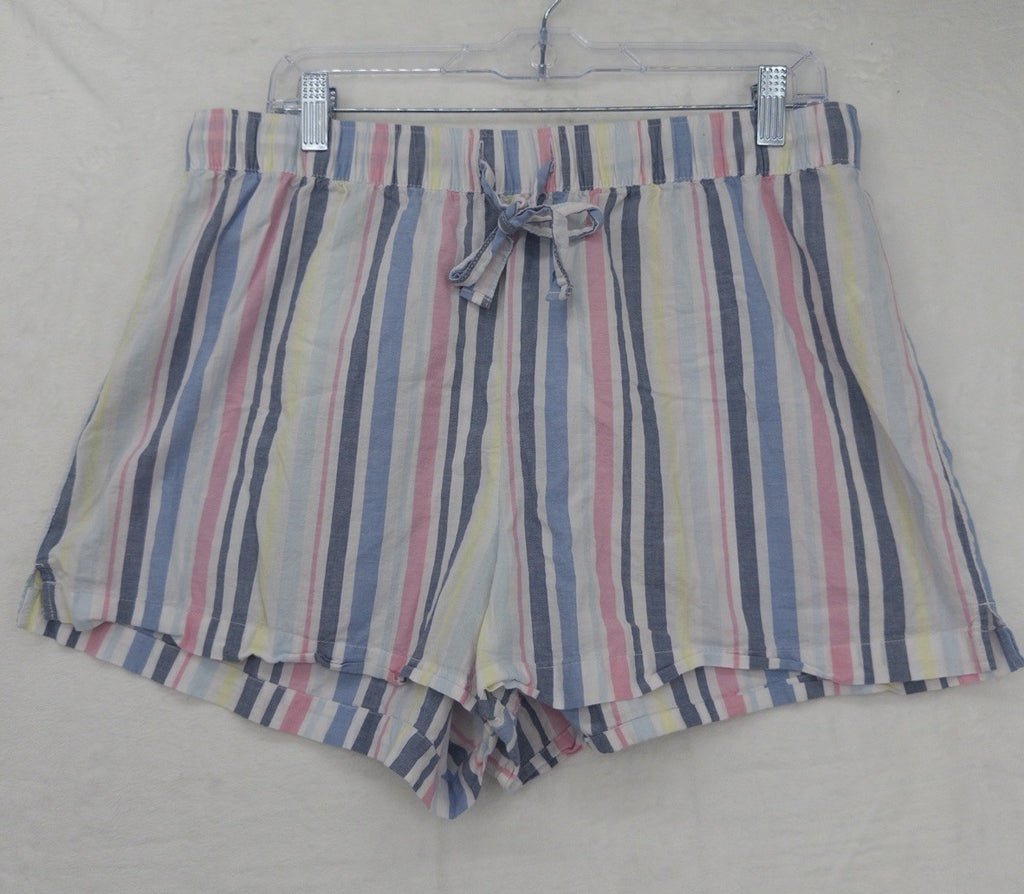 Gap Body Pajama Shorts Large Womens 100% Cotton Poplin Blue Pink Striped Womens