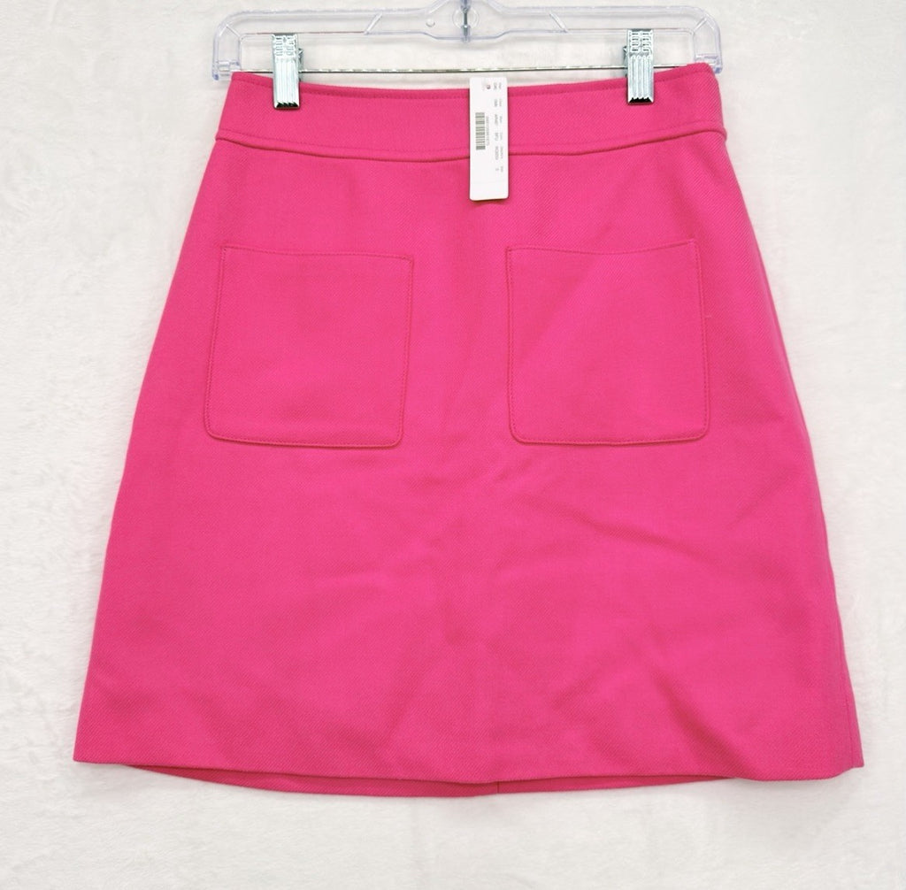 J Crew Wool Mini Skirt 0 Patch Pockets Bright Pink Lined A Line Womens New NWT