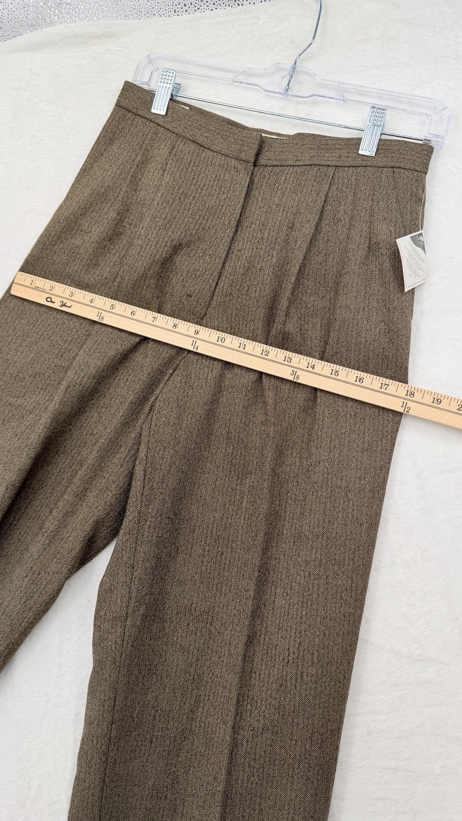 Vintage LL Bean Pants 6 Womens Wool Stretch Pleated Brown High Rise Straight New