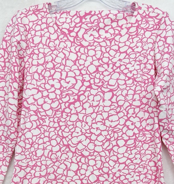 Mahi Gold Dress Small Pink Print Shift 3/4 Sleeve Nylon Stretch Womens