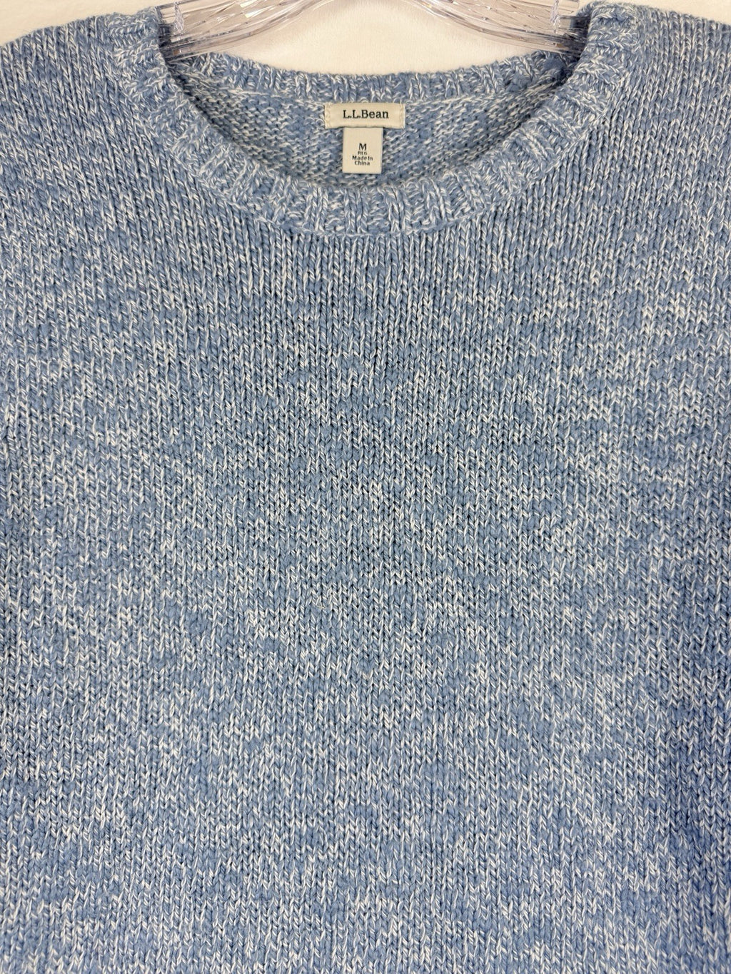 LL Bean Sweater Womens Medium Cotton Ragg Sweater Funnelneck Pullover Blue
