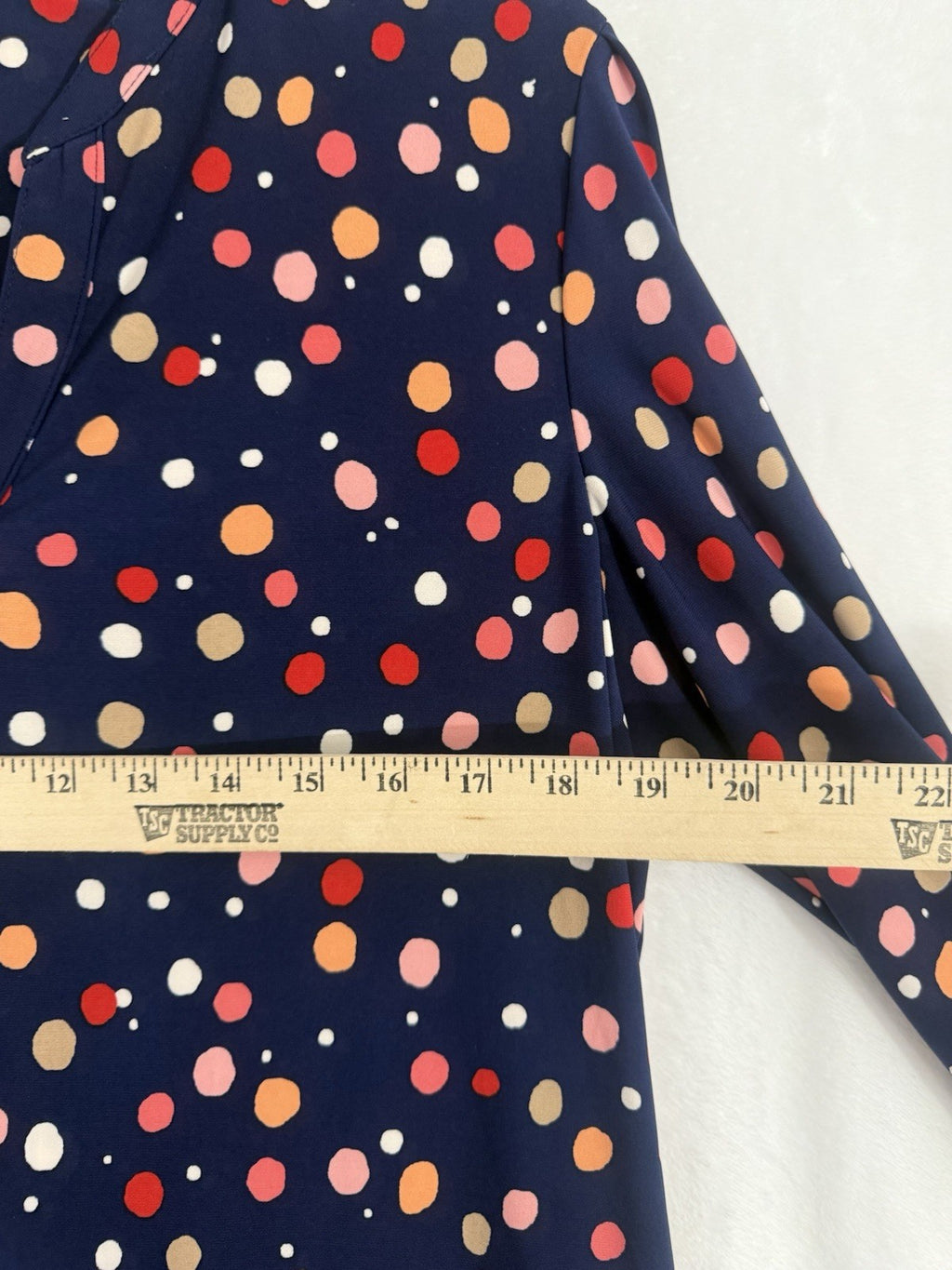 Anne Klein Dress Large Midi Shift Long Sleeve Navy Blue Polka Dot Knit