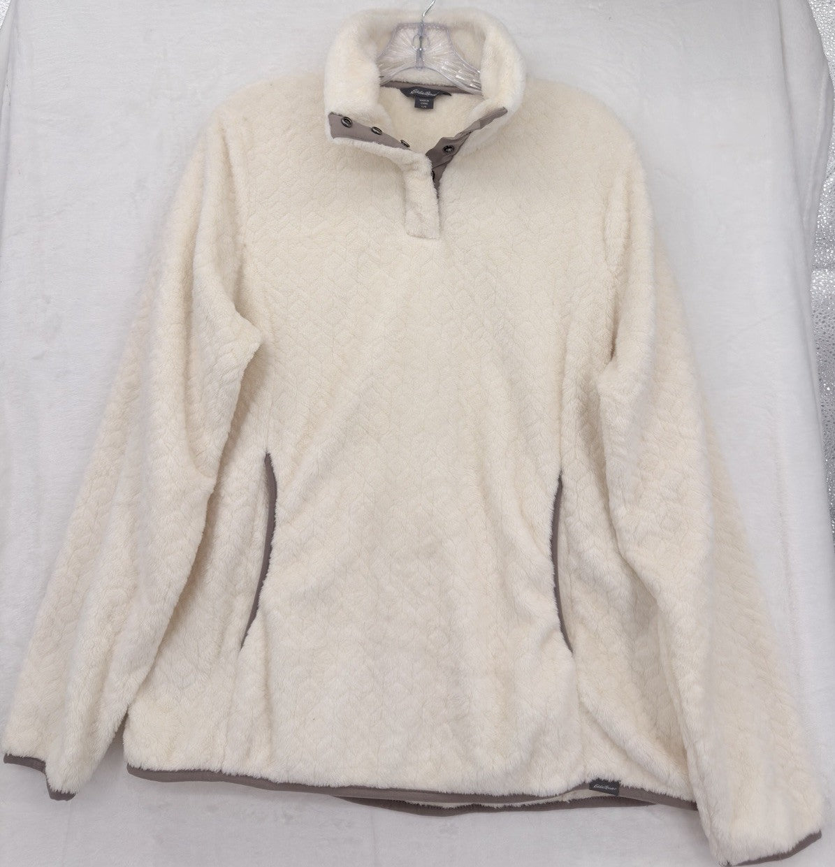 Eddie Bauer Women's Large Sherpa Fleece Pullover Ivory Cream Top Sweatshirt