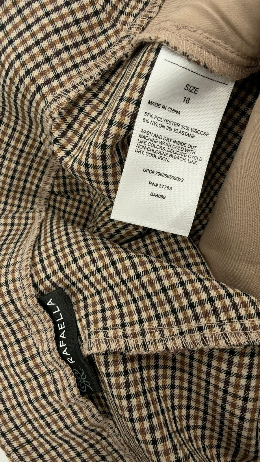 Rafaella Dress Pants 16 Womens Brown Plaid Pull On Stretch