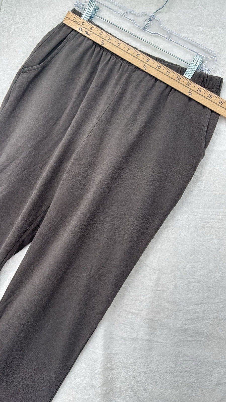 LL Bean Perfect Fit Pants Large Pull On Knit Womens Brown Gray Cotton Stretch