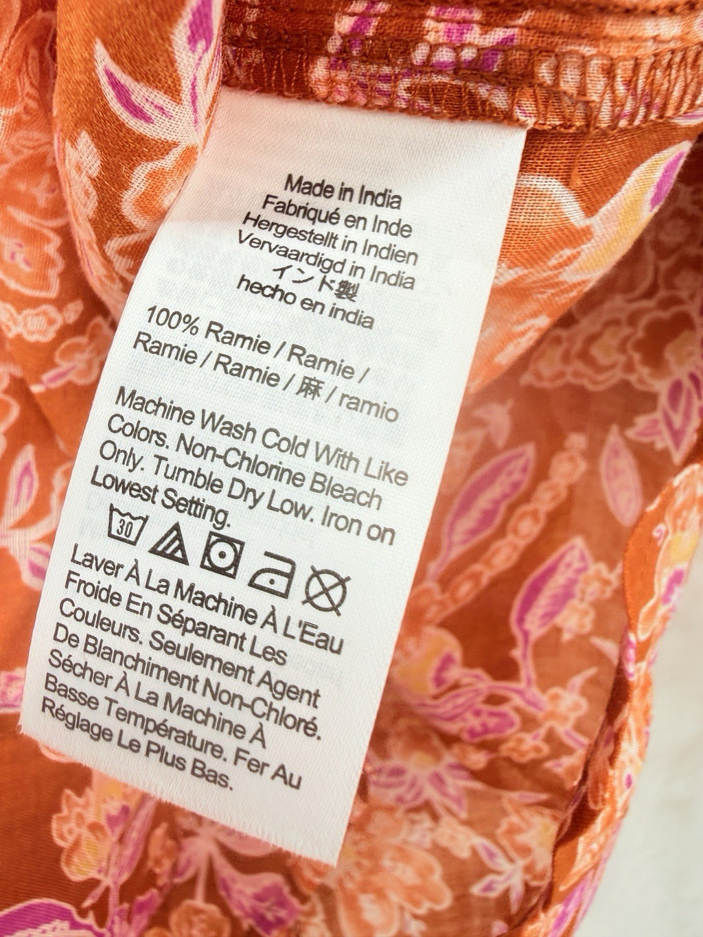 J Crew Tunic Top XS Long Sleeve Ramie Block Print Orange Floral Womens New NWT