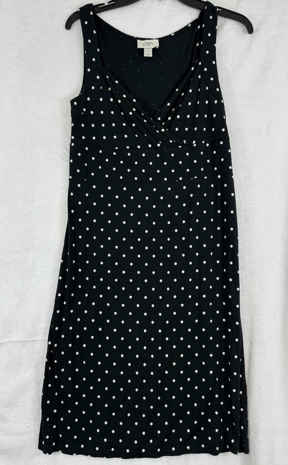 Ann Taylor LOFT Dress 6 Black White Polka Dot Jersey Knit Womens