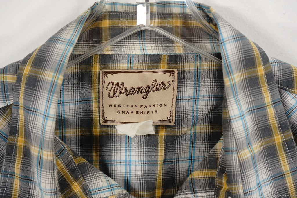 Vintage Wrangler Pearl Snap Plaid Shirt Cowboy Short Sleeve Mens 2XL XXL