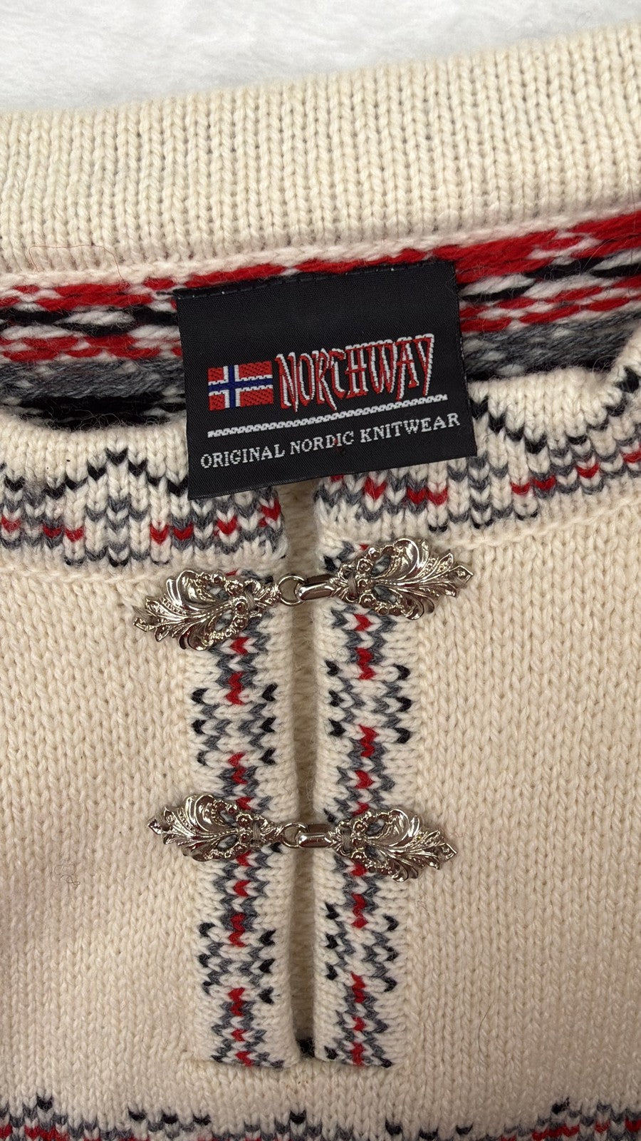 Northway Nordic Sweater Wool Medium Mens Cream Fair Isle Pullover Norway
