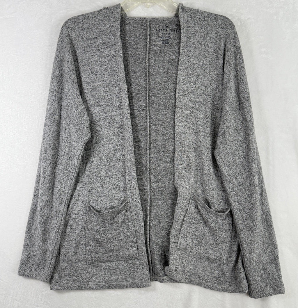 American Eagle Soft Sexy Plush Hooded Cardigan XS Gray Pockets Long Sleeve Women