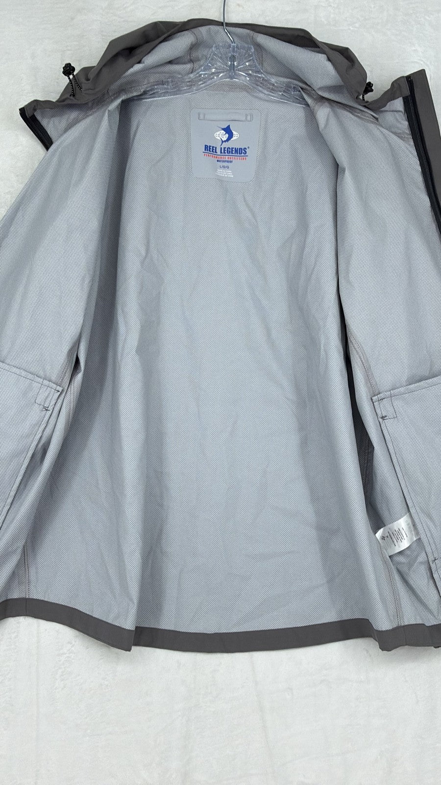 Reel Legends Waterproof Rain Jacket L Gray hooded full zip storm flap