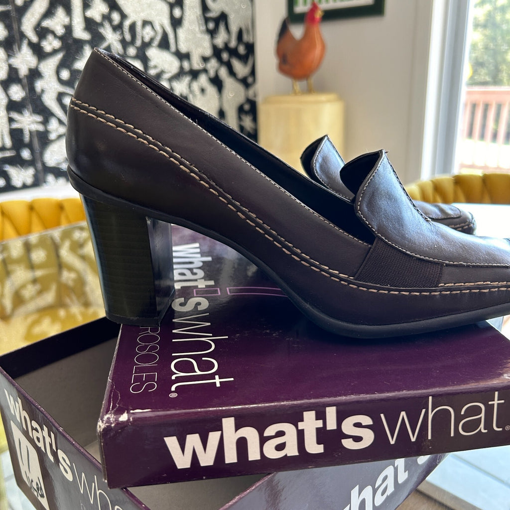 Aerosoles Women's 11 Brown Leather Block Heels Loafers Shoes Square Toe