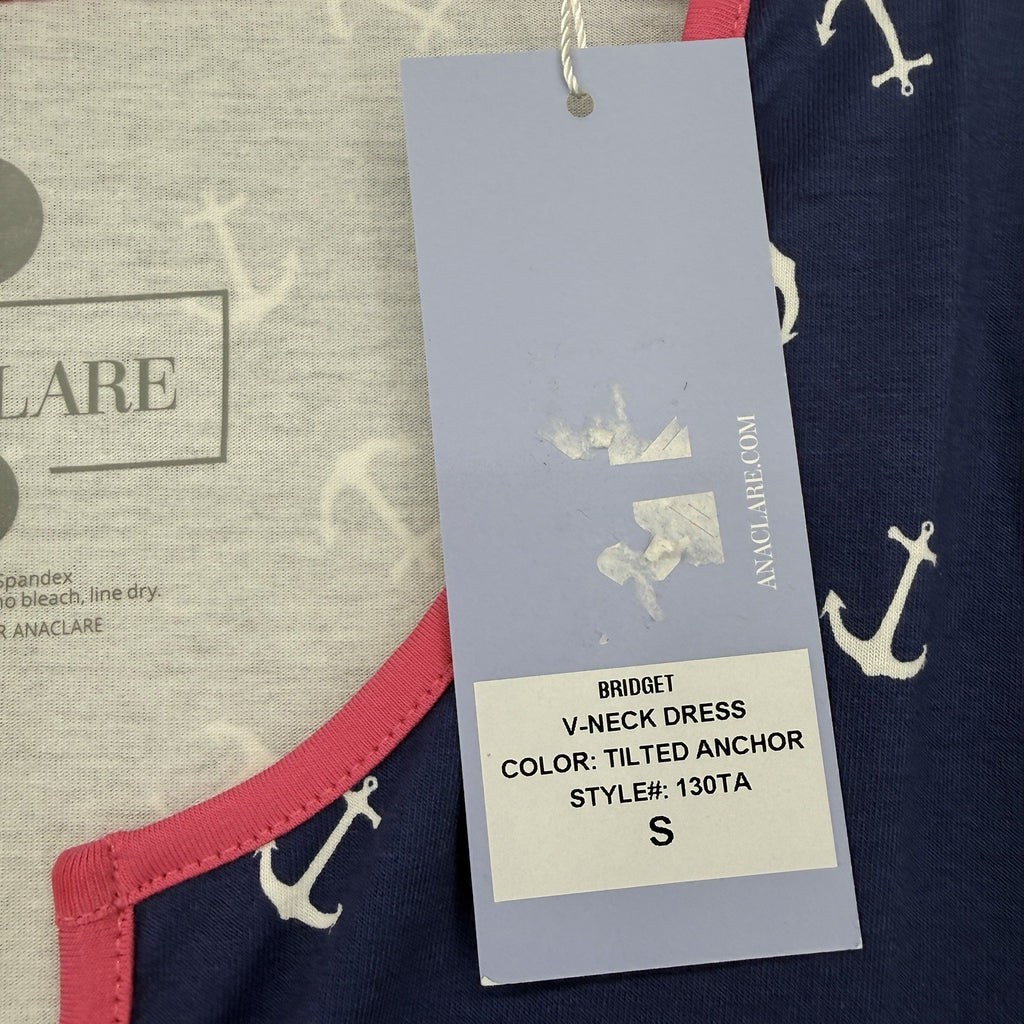 Ana Claire Dress Small Knit Navy Blue Nautical Anchor Clare Women New NWT