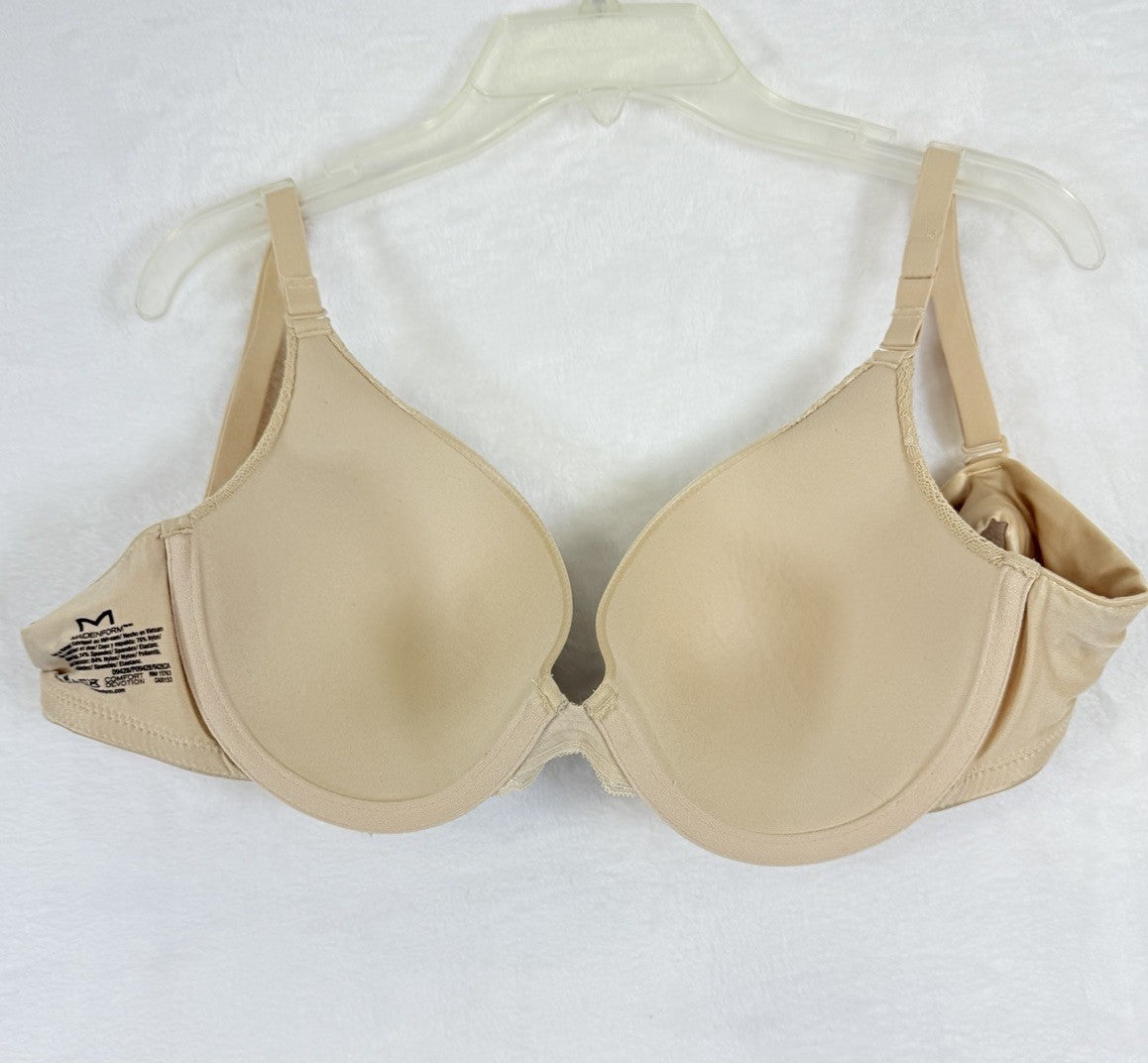 Maidenform Bra 38B Beige Full Coverage Padded Lace Trim 042395
