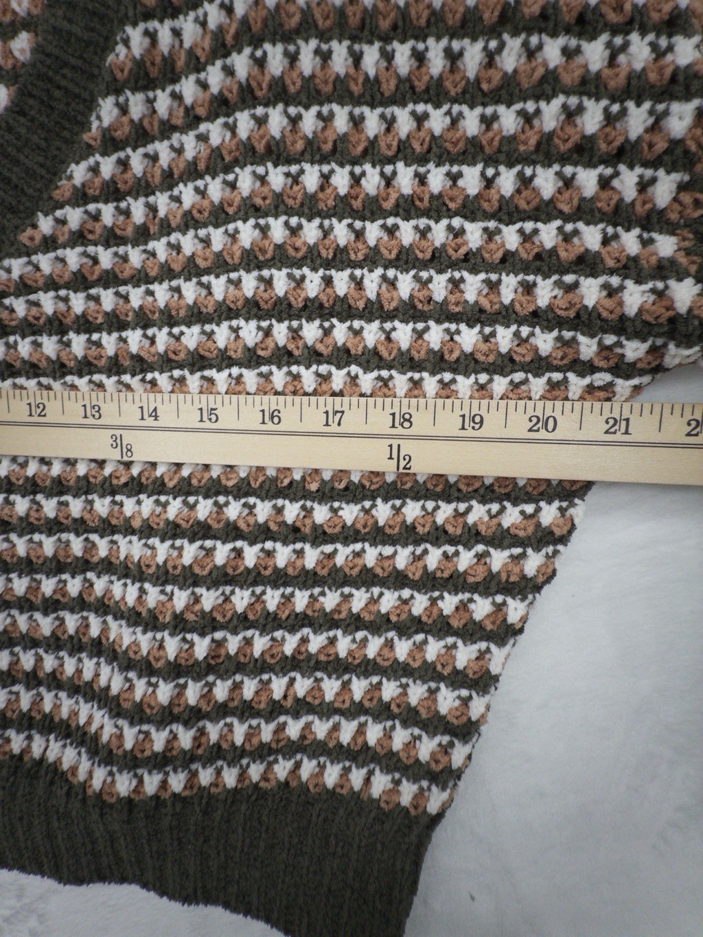 Hippie Rose Sweater Large Crop Long Sleeve V Neck Brown Crochet Pullover Womens