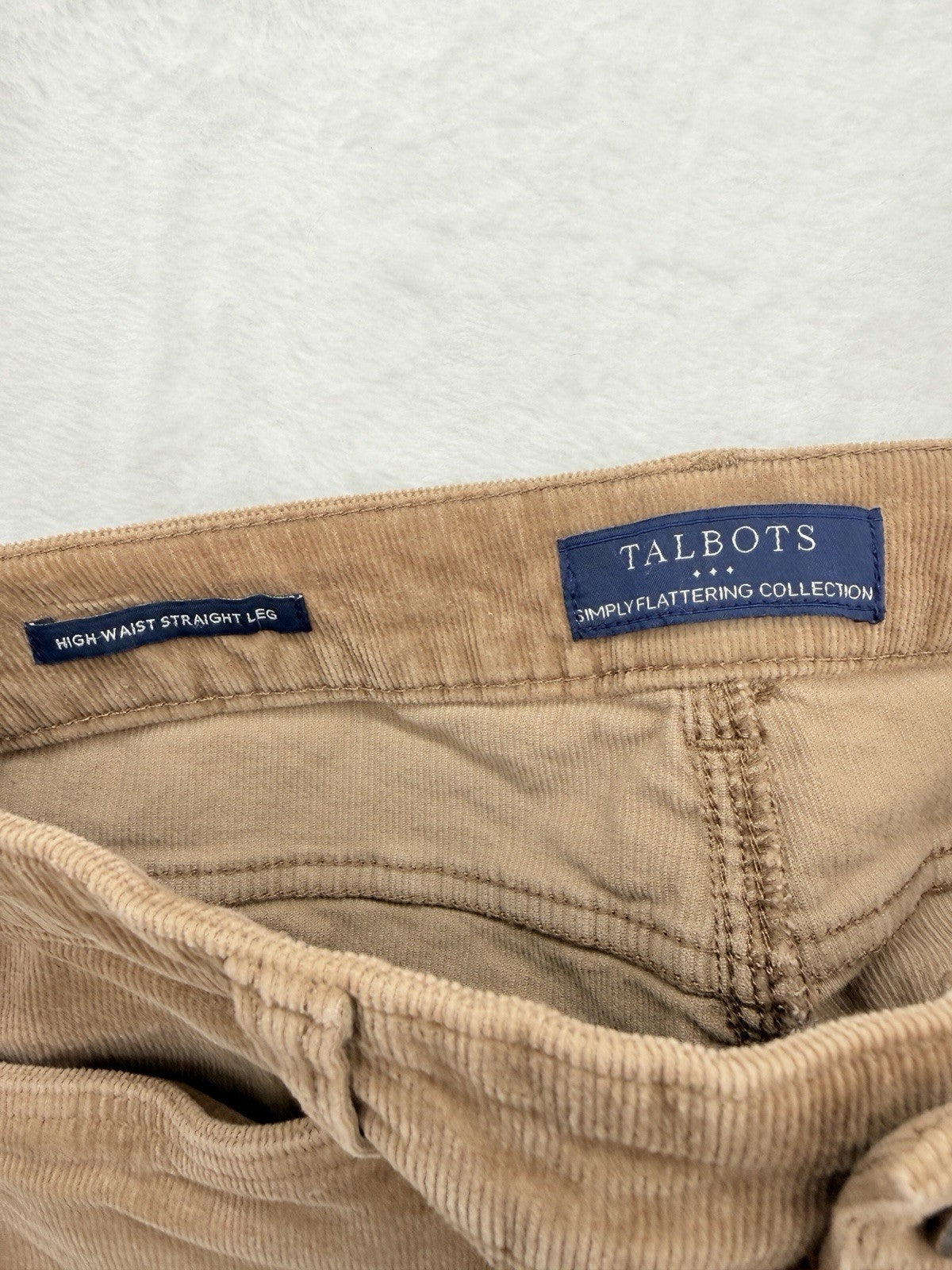 Talbots High Waist Straight Leg Corduroy Pants 4P 4 Petite Womens Camel Beige