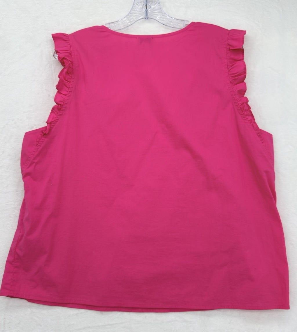 J Crew Sleeveless Top XL Bright Pink Cotton Ruffle Sleeve Womens