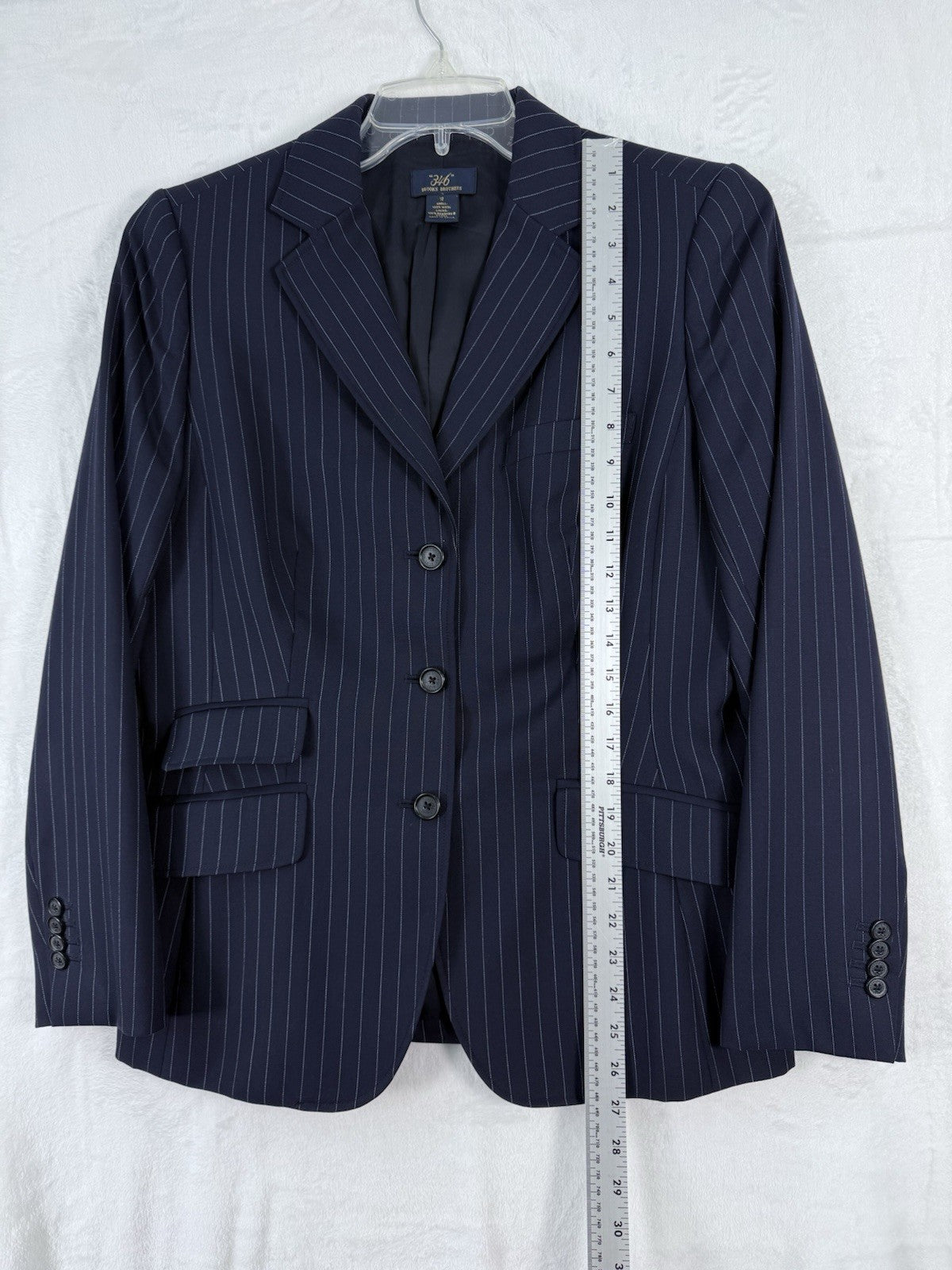 Brooks Brothers 346 Blazer 12 Womens 100% Wool Navy Blue Pinstripe Suit Jacket