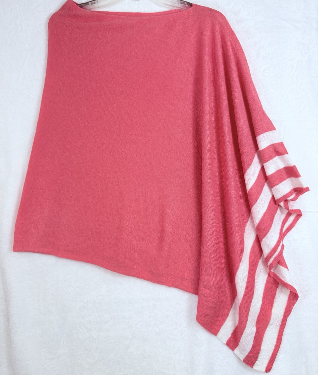 Artisan NY Linen Sweater Poncho Ruana Cape 100% Organic Linen Melon Pink Womens