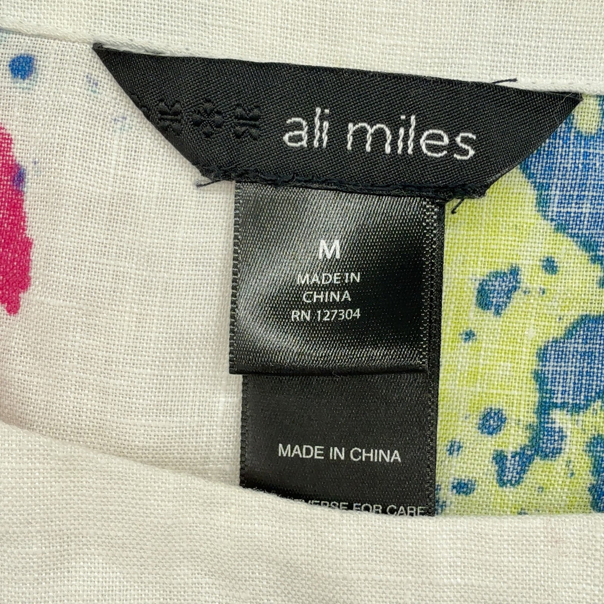 Ali Miles 100% Linen Tunic Top Medium Womens White Wearable Art Hagen Lagenlook
