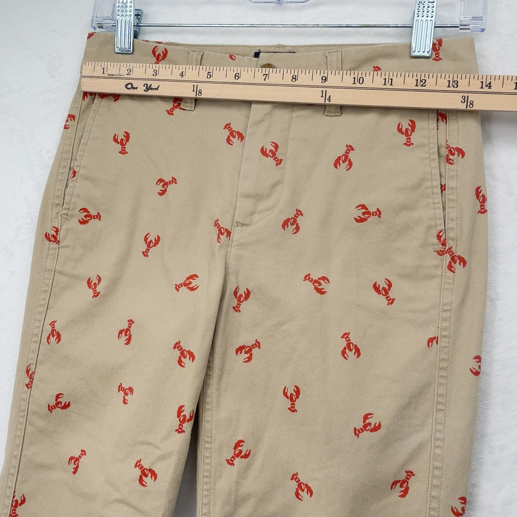 J Crew High Rise Girlfriend Chinos Pants 0P Womens Khaki Lobster Print 0 Petite