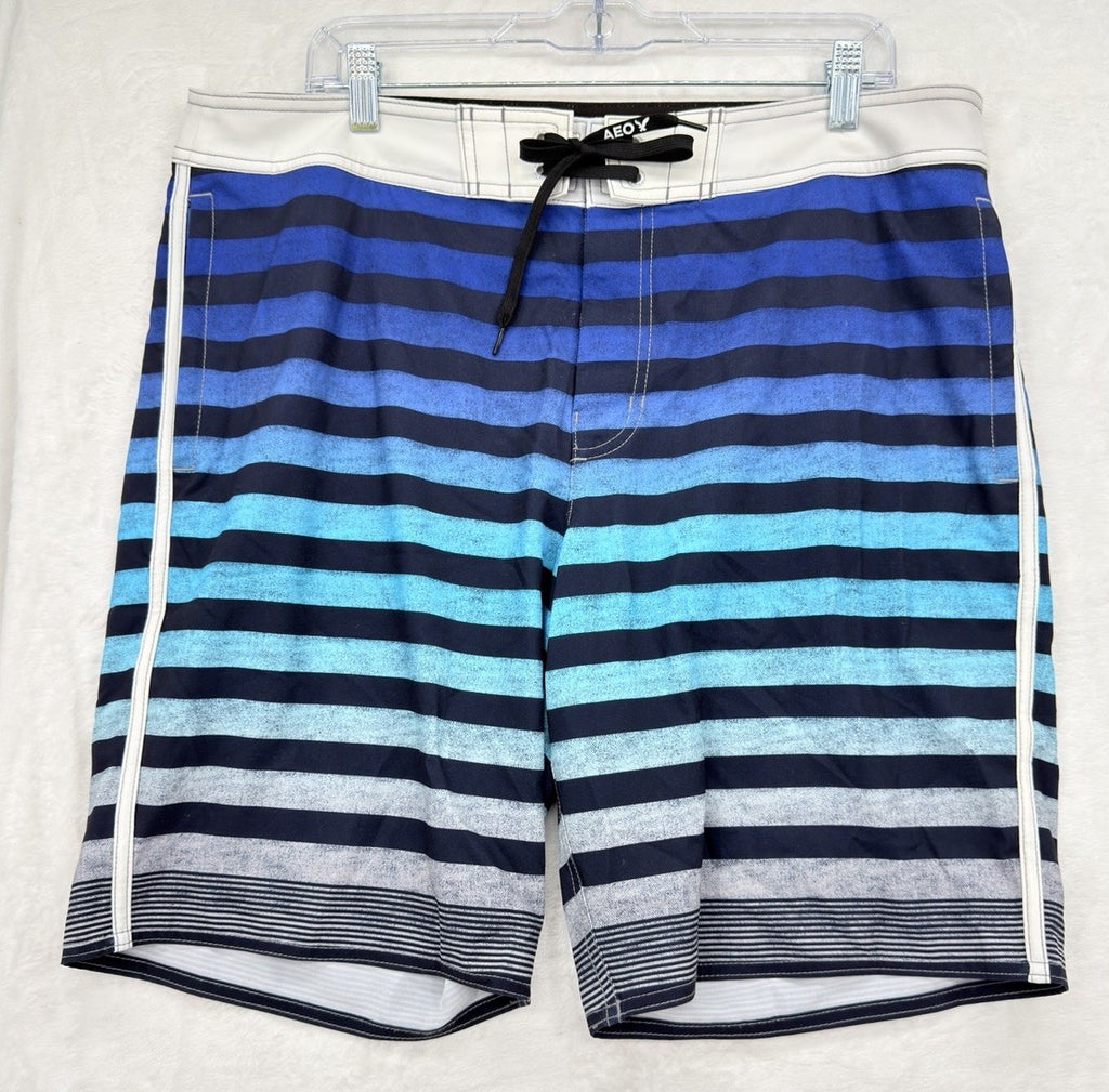 American Eagle Outfitters Board Shorts Large Mens Blue Striped Swim Trunks