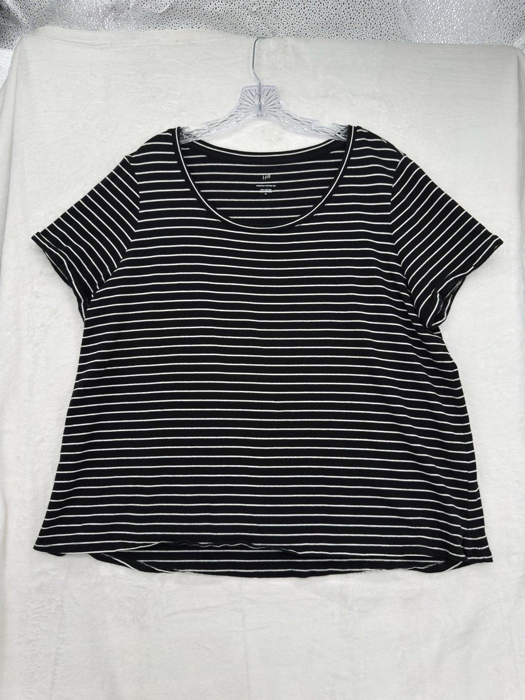 J Jill Top XL Black White Striped Everyday Cotton Tee Short Sleeve Womens