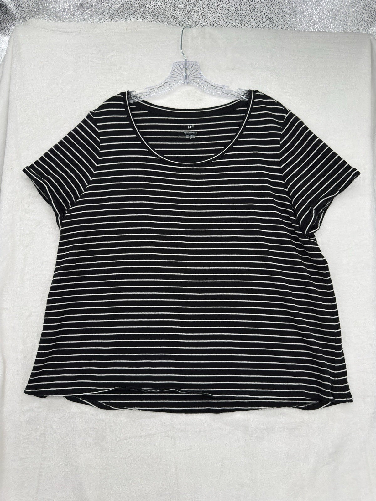 J Jill Top XL Black White Striped Everyday Cotton Tee Short Sleeve Womens