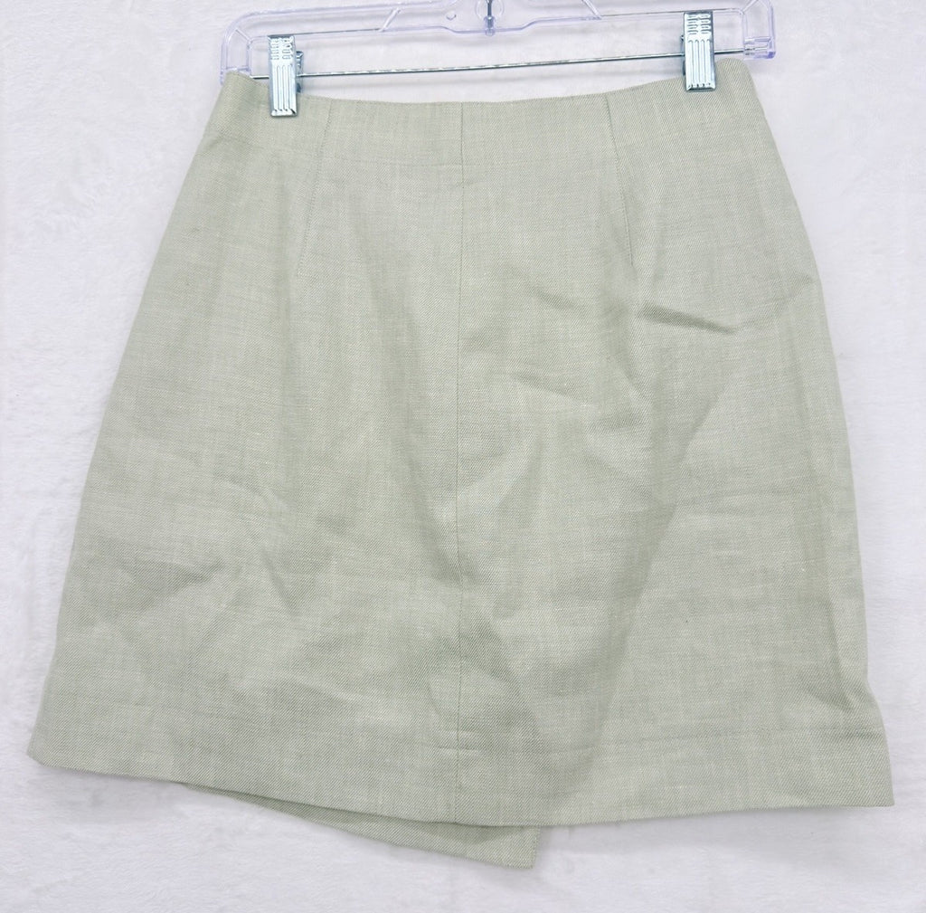 J Crew Wrap Mini Skirt 0 Womens Linen Stretch Short Light Sage Green New NWT