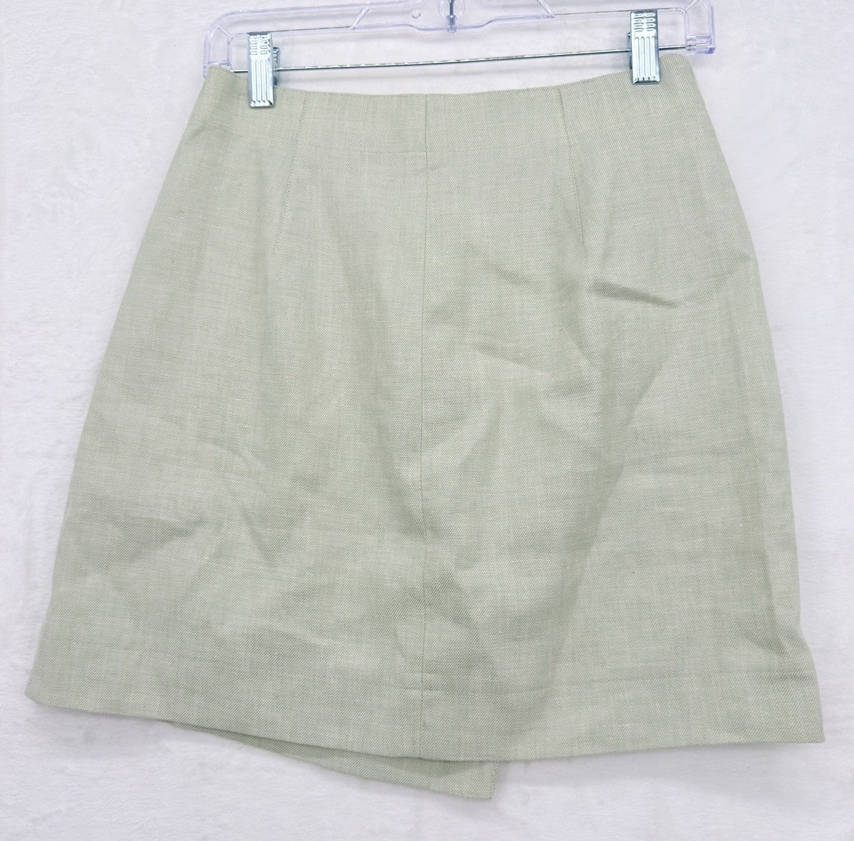 J Crew Wrap Mini Skirt 0 Womens Linen Stretch Short Light Sage Green New NWT
