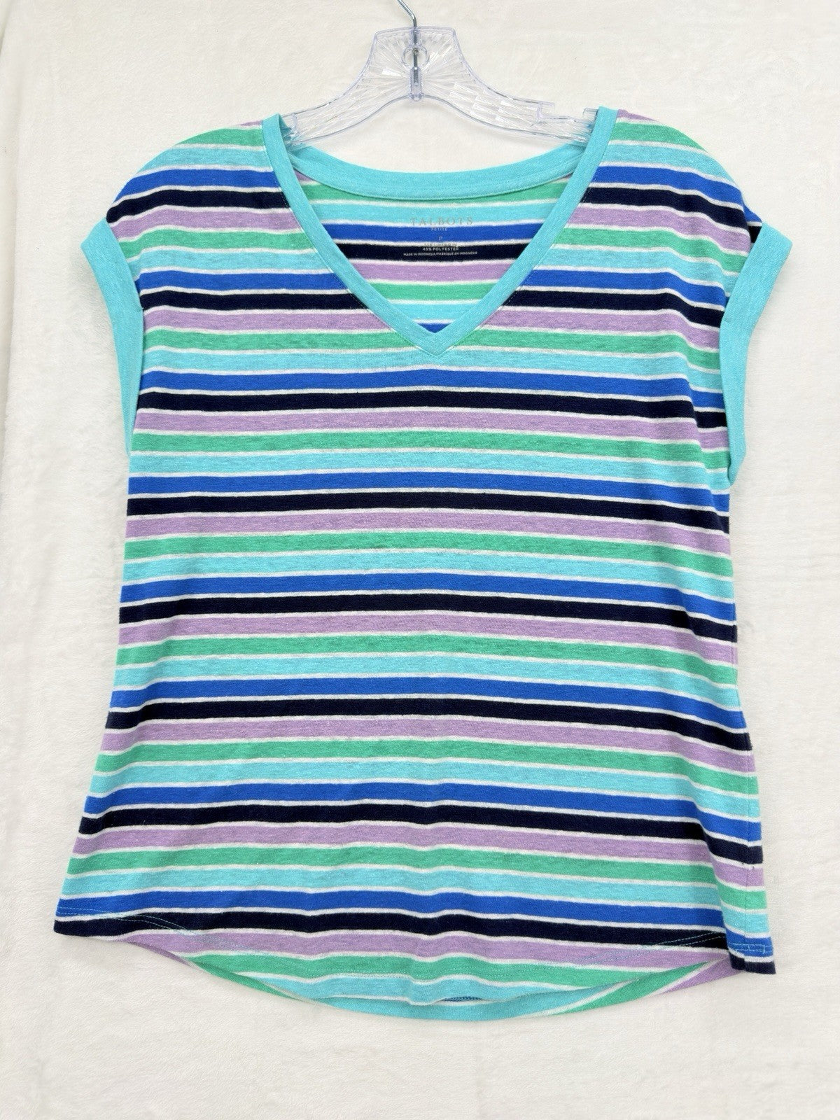 Talbots Tops XS Petite P Linen Tee Sleeveless Polo Blue Striped Lot Womens