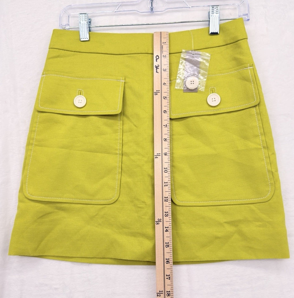 J Crew Mini Skirt 0 Stretch Linen Patch Pockets Yellow A Line Womens New NWT