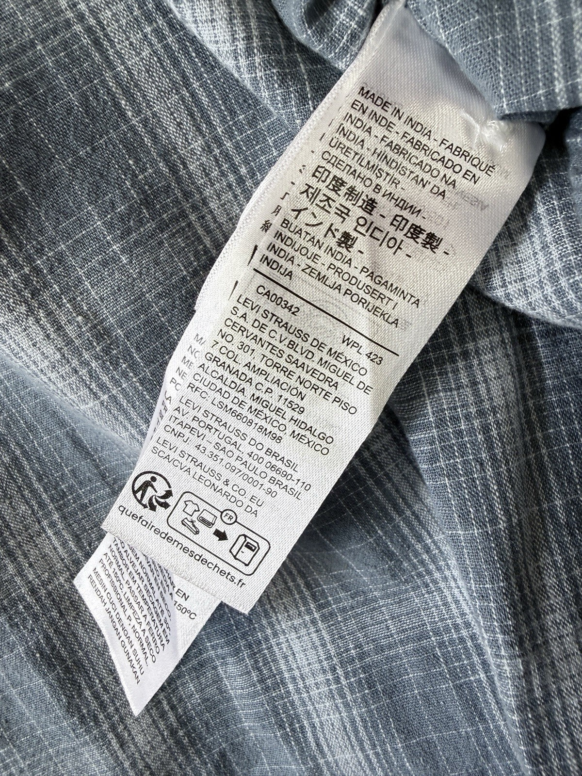 Levis Shirt Large Mens The One Pocket Blue Plaid Linen Blend Short Sleeve New