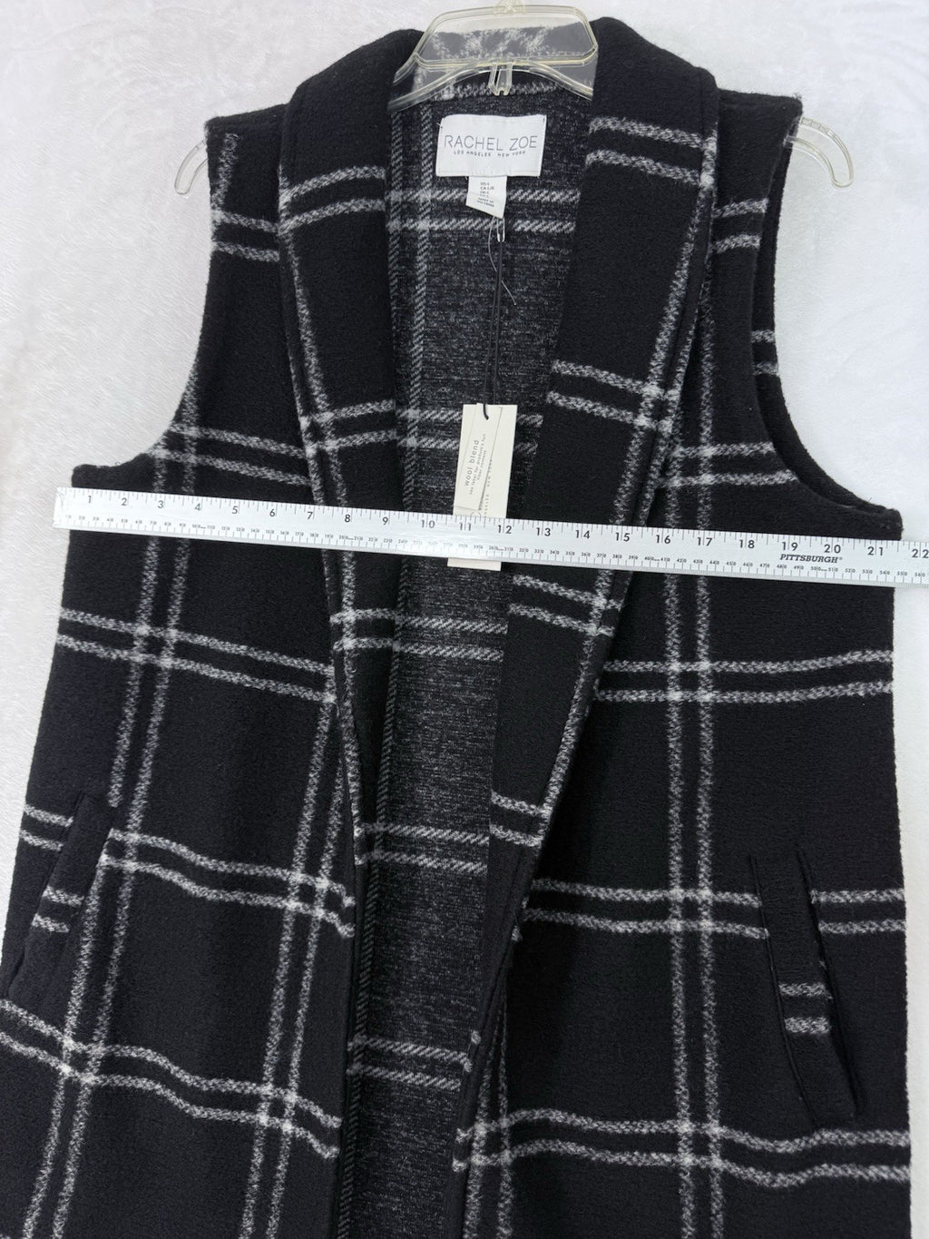 New Rachel Zoe Large Vest Boack Plaid Sleeveless Wool Blend Jacket Womens