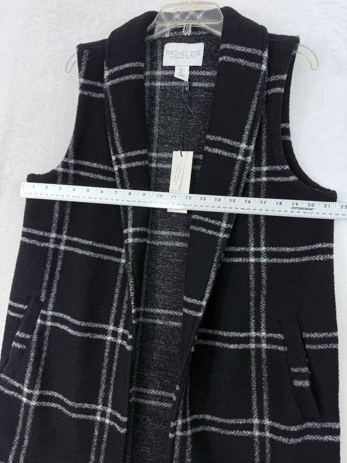 New Rachel Zoe Large Vest Boack Plaid Sleeveless Wool Blend Jacket Womens