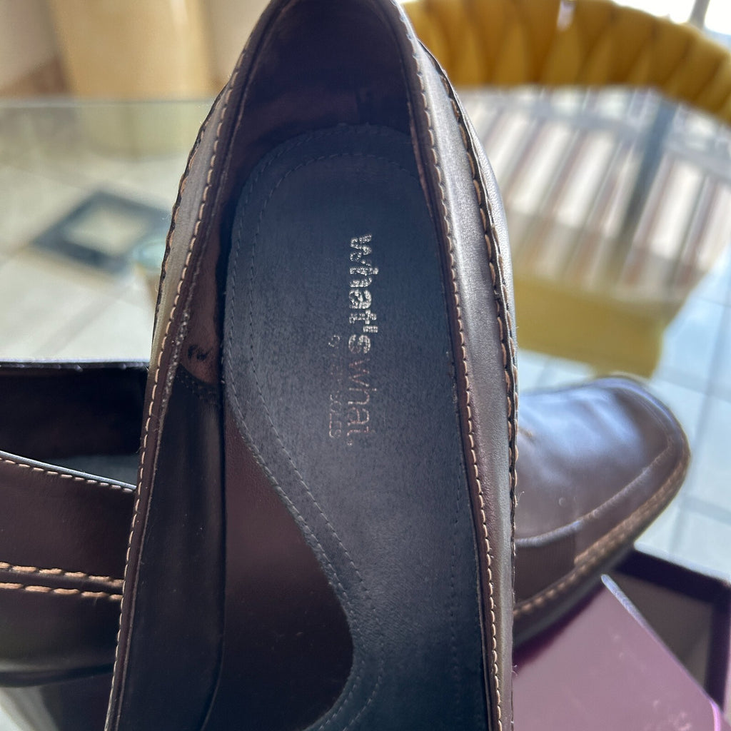 Aerosoles Women's 11 Brown Leather Block Heels Loafers Shoes Square Toe