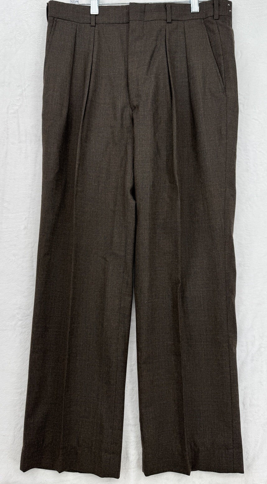 Vintage LL Bean Mens Pants 32x28 Brown 100% Wool Made In USA Pleated