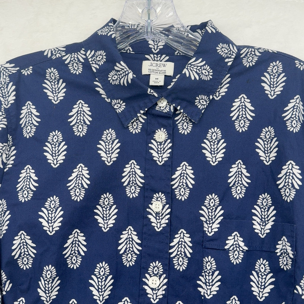 J.Crew Regenerative Cotton Blend Button-Up Shirt Medium Womens Blue Long Sleeve