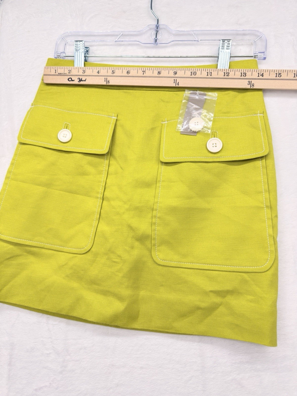 J Crew Mini Skirt 0 Stretch Linen Patch Pockets Yellow A Line Womens New NWT