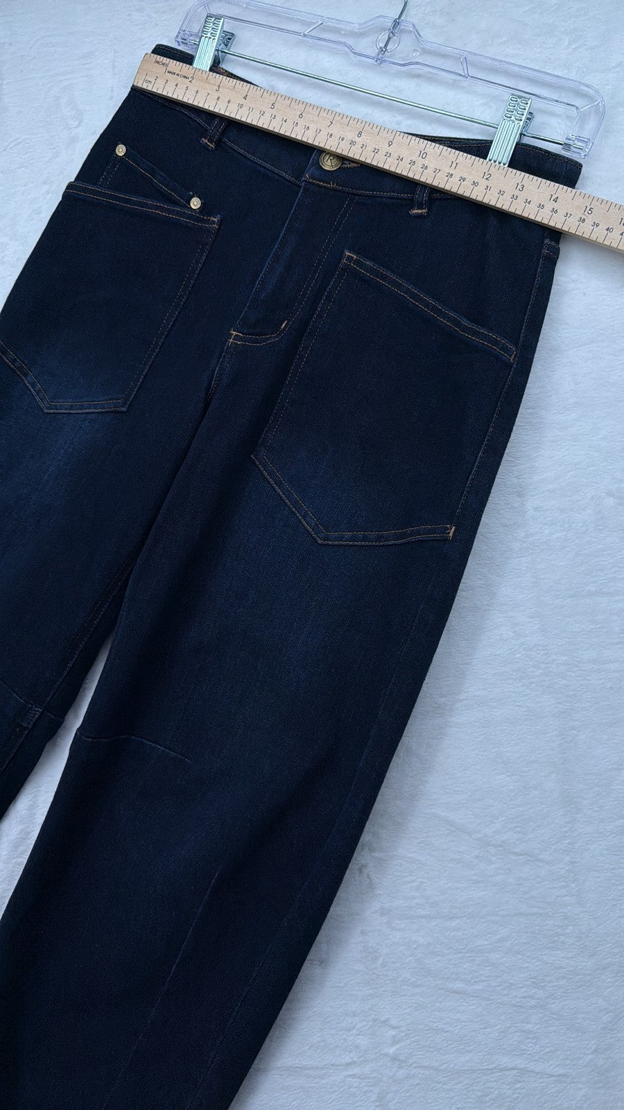 Carla Rockmore Collection Barrel Leg Jeans 4 Petite 4P Dark Blue Denim
