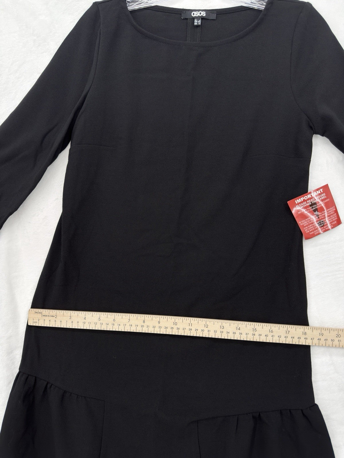 ASOS Mini Dress 4 Navy Blue Long Sleeve Shift Drop Waist Womens NWT