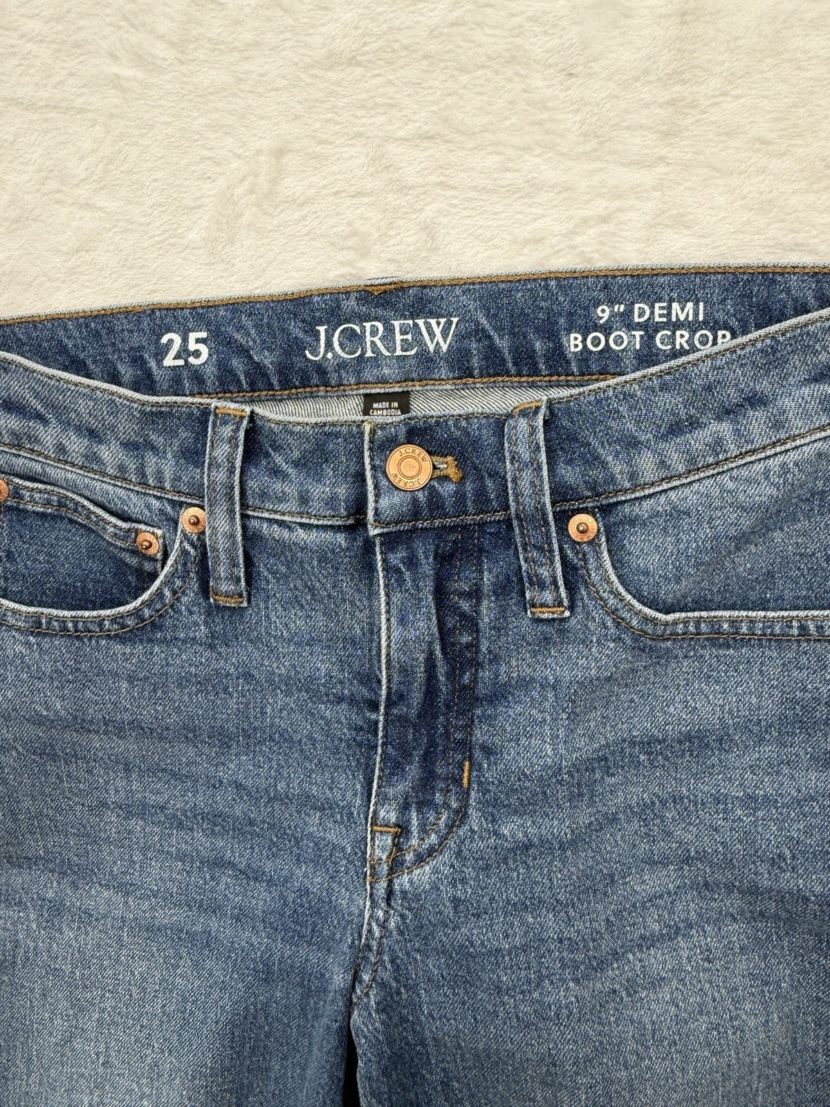 J Crew 9” Demi Boot Crop Jeans 25 Blue Denim Womens Cropped Mid Rise