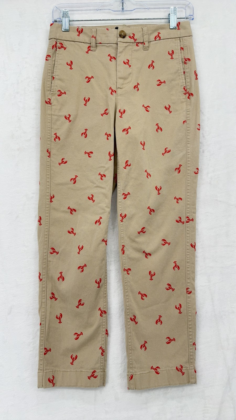 J Crew High Rise Girlfriend Chinos Pants 0P Womens Khaki Lobster Print 0 Petite