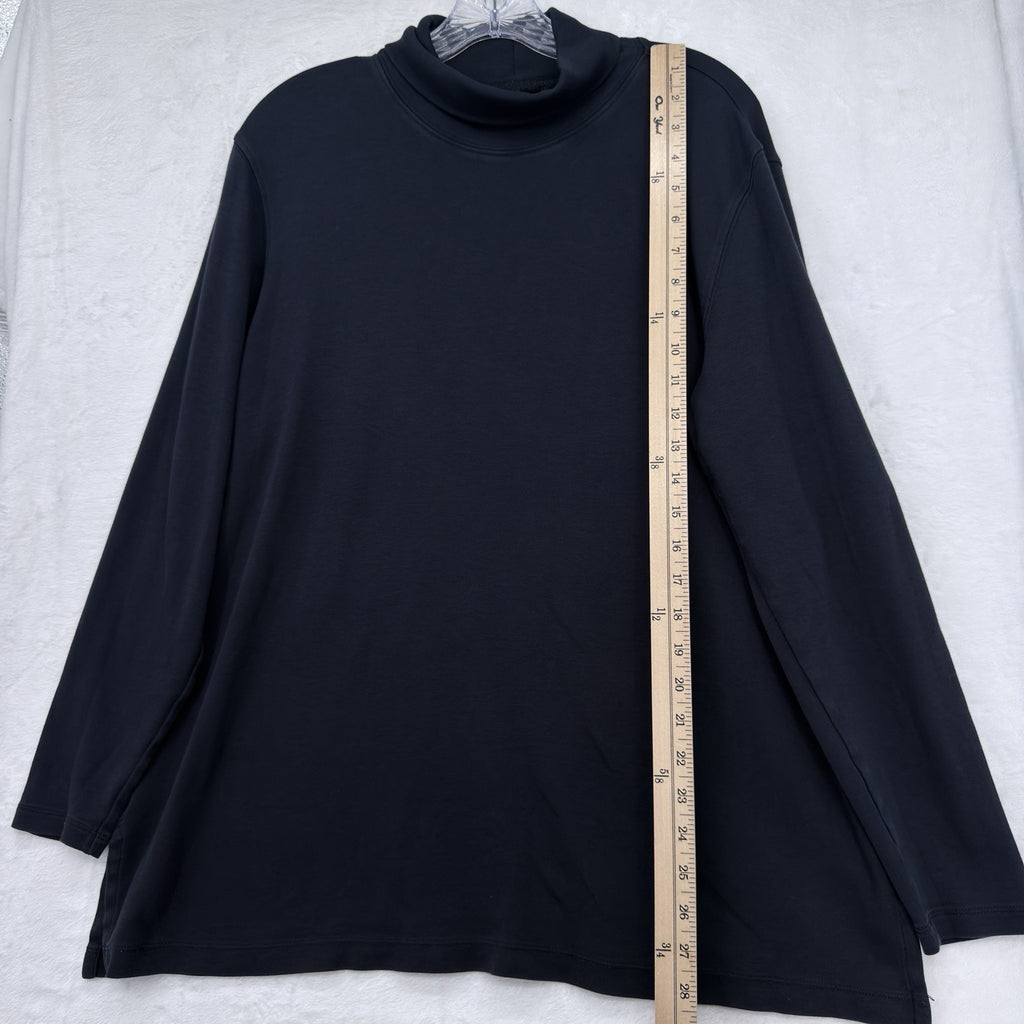 Lands End Turtleneck Women XL Black Pullover Knit Top 100% Cotton