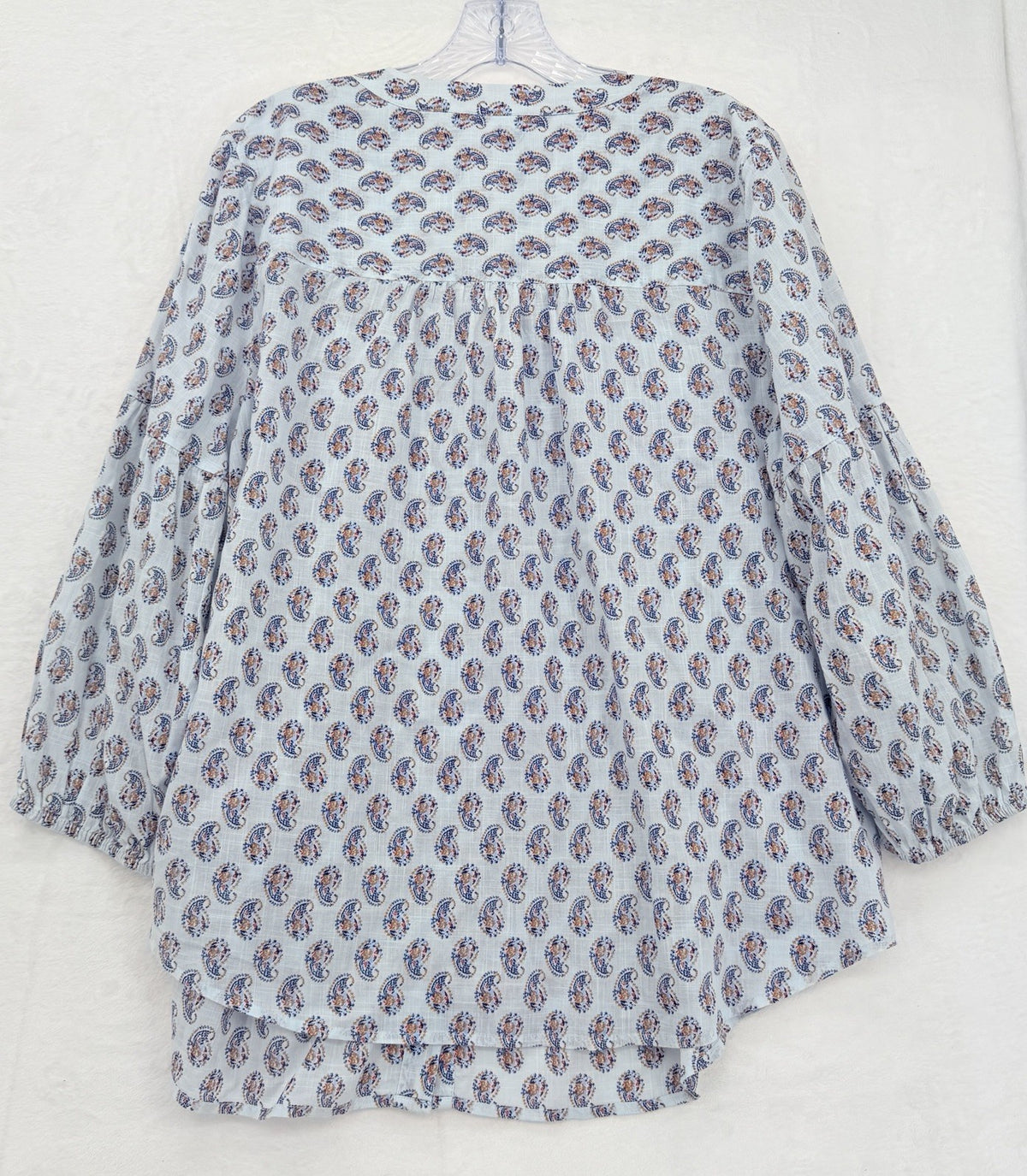J Jill Top Large Blue Floral Madeira Pintuck Blouse 100% Cotton 3/4 Sleeve Women