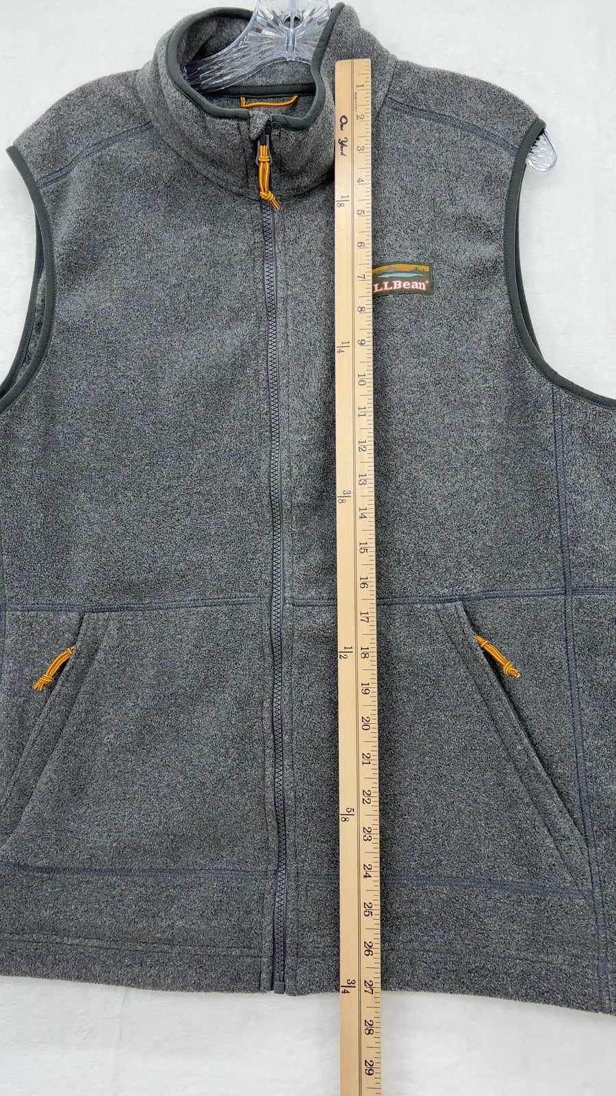 LL Bean Classic Zip Fleece Vest Large Mens Gray Full Zip Mock Neck