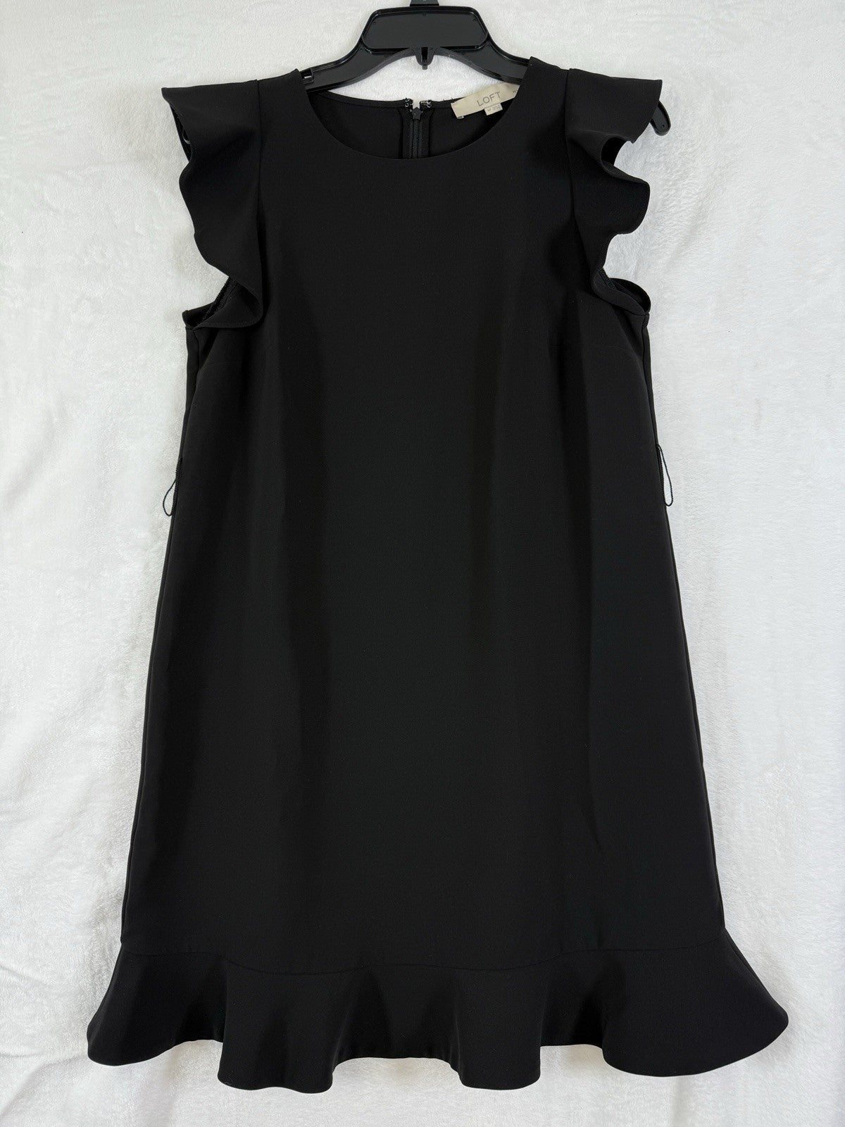 Ann Taylor LOFT Dress 4 Petite S Hi pet Black Ruffle Sleeve A-Line Shift Womens