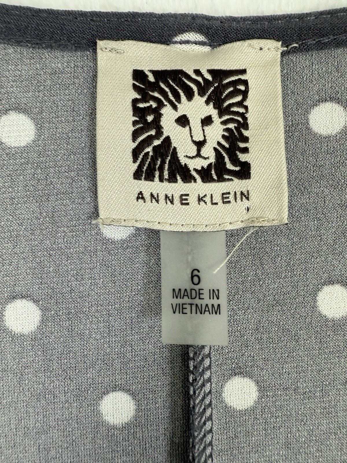 Anne Klein Faux Wrap Dress 6 Gray Polka Dot Women