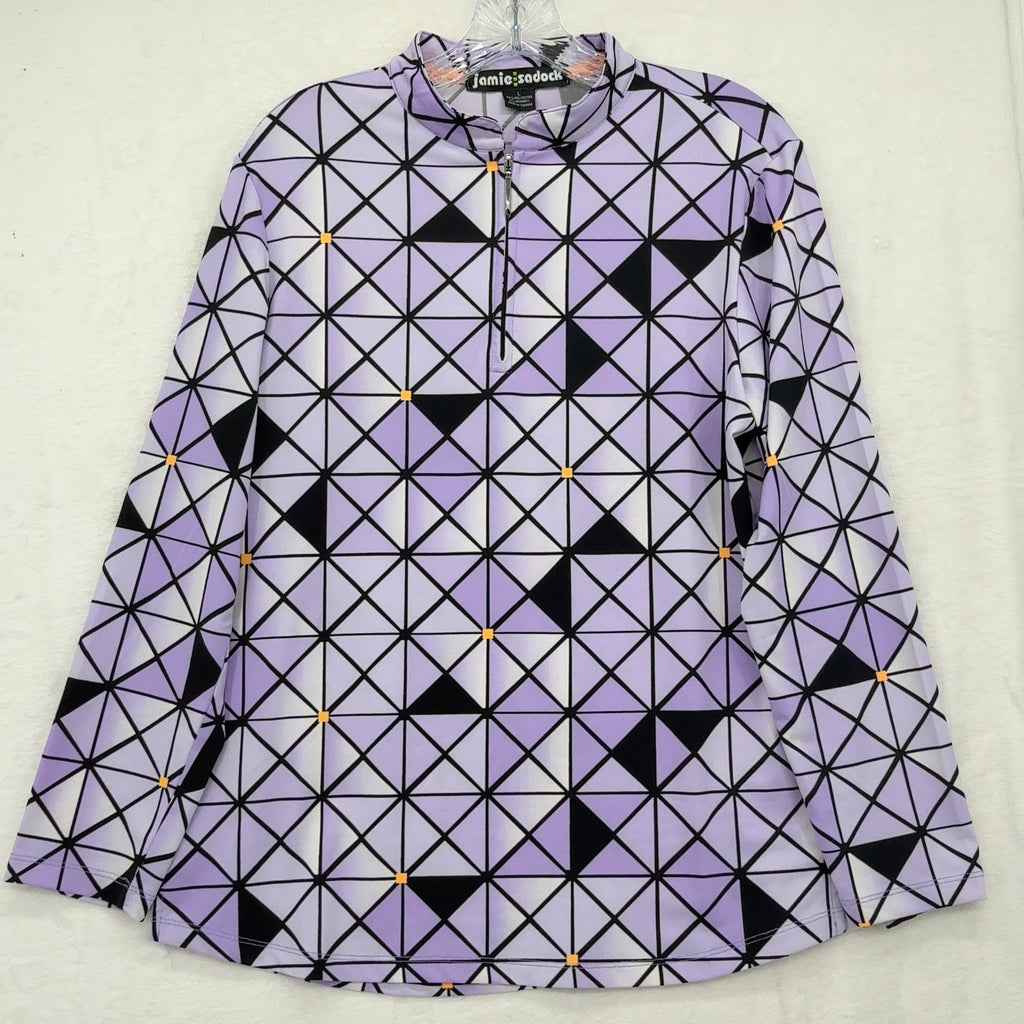 Jamie Sadock Golf Shirt Large Long Sleeve 1/4 Zip Womens Purple Print Top UV