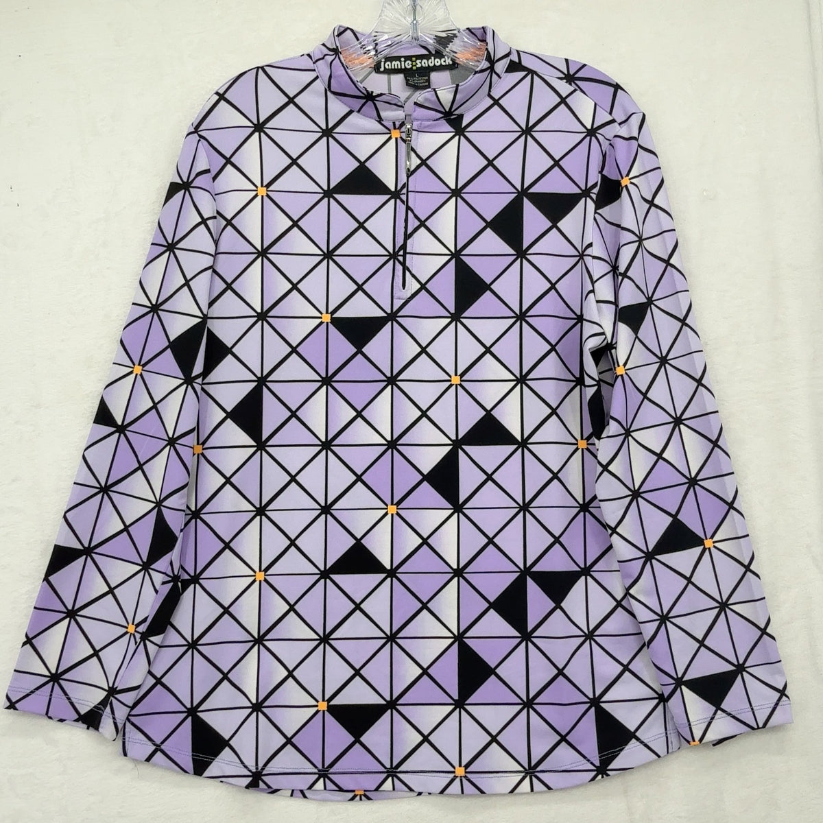 Jamie Sadock Golf Shirt Large Long Sleeve 1/4 Zip Womens Purple Print Top UV